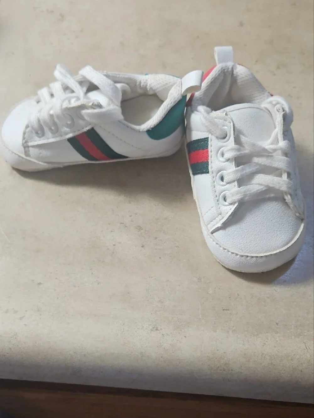 Gucci White Baby Sneakers with Red & Green Accents